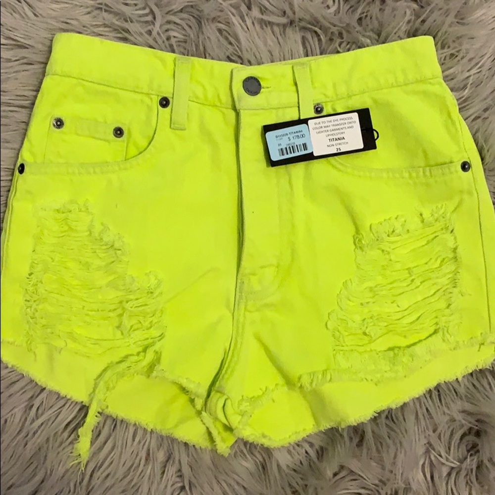 Neon green jean shorts